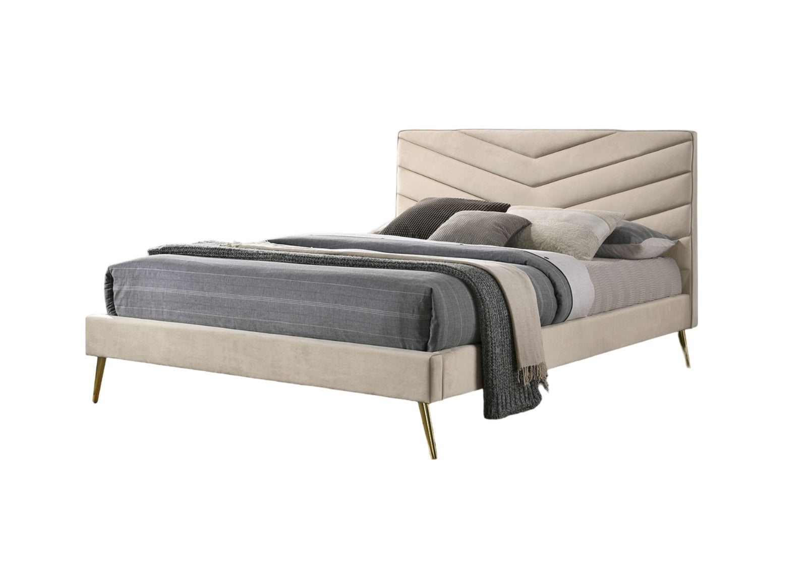 Mid-century Modern Beige Flannelette Chevron Tufted Design 1pc California King Size Bed Padded Headboard Bedroom Furniture