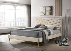Mid-century Modern Beige Flannelette Chevron Tufted Design 1pc California King Size Bed Padded Headboard Bedroom Furniture
