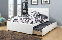 Twin Size Bed w/ Trundle Slats White Faux Leather Upholstered Plywood Kids Youth Bedroom Furniture Wooden Slats 1pc Bed