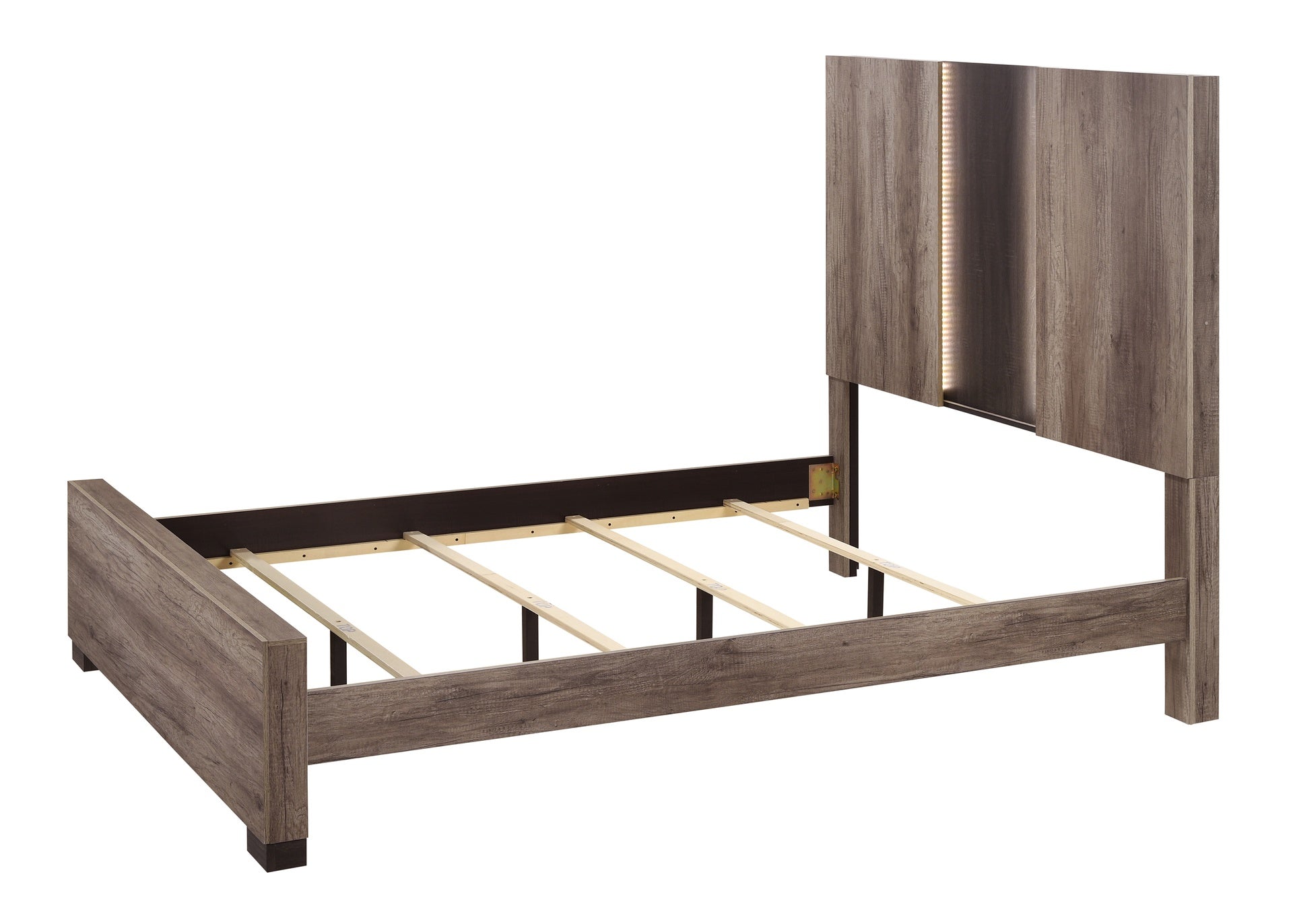 Contemporary King Panel LED Light Headboard Bed 1pc Brown Beige Gray Finish Wooden Bedroom Furniture