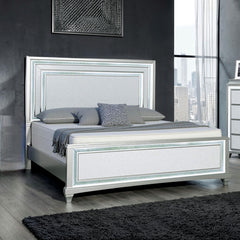 Silver / Gray 1pc Queen Size Bed Faux Crystal w LED Headboard Panel Bedframe Bedroom Furniture Glamorous Contemporary Style