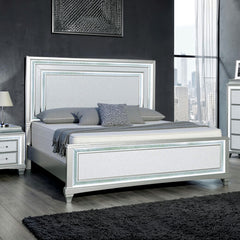 Silver / Gray 1pc King Size Bed Faux Crystal w LED Headboard Panel Bedframe Bedroom Furniture Glamorous Contemporary Style