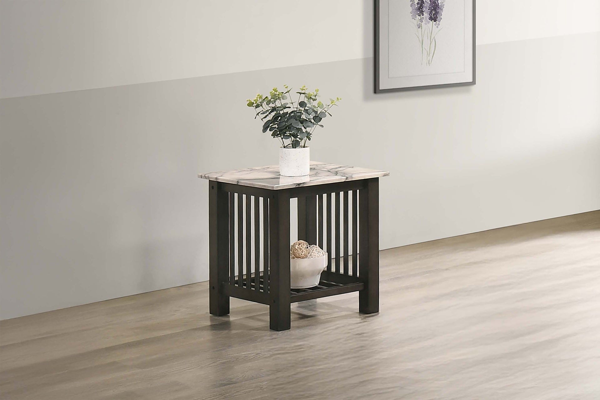 Contemporary 3pc Occasional Table Set Faux Marble Top Antique Walnut 1x Coffee Table 2x End Tables Open Storage Living Room