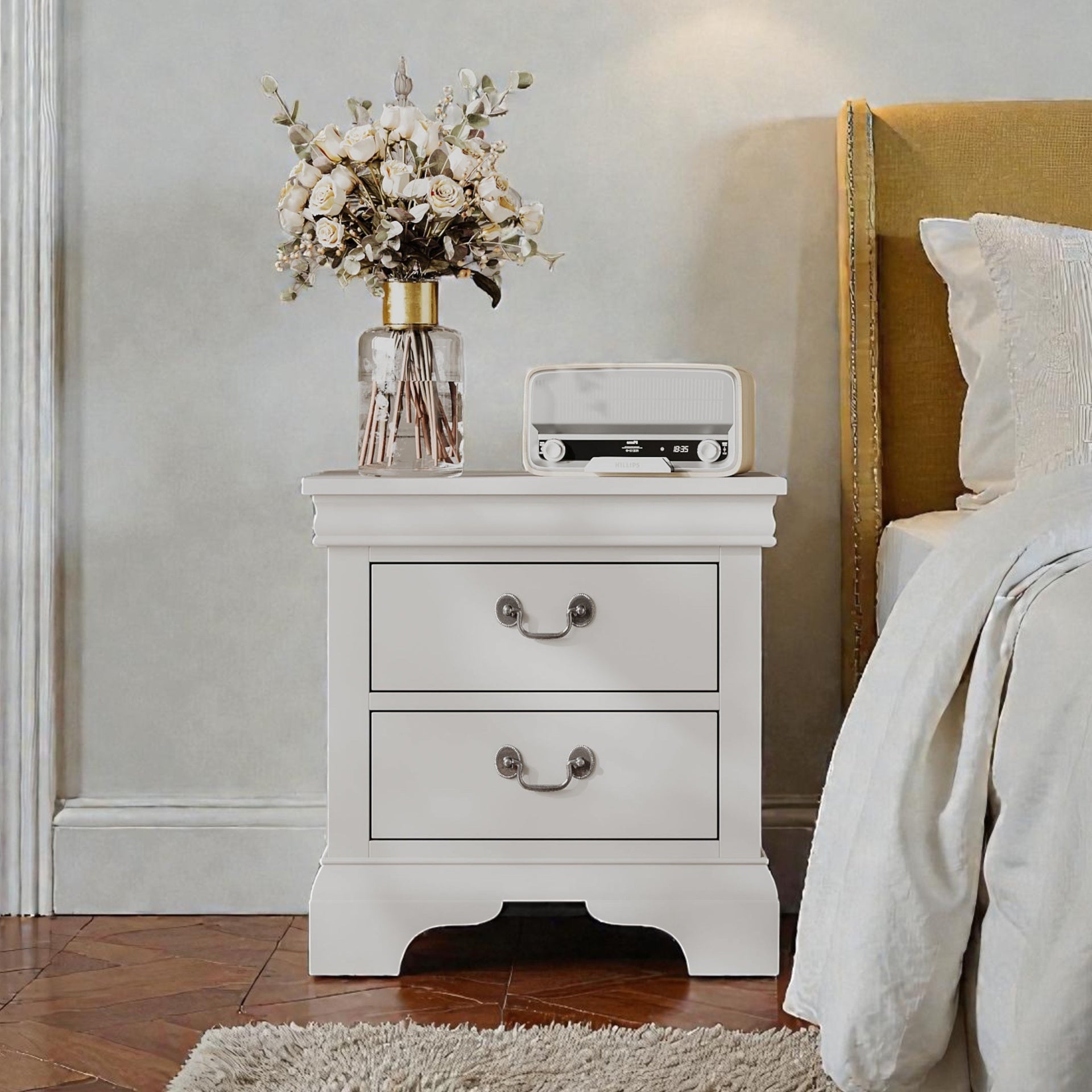 22" x 16" x 22.7" Classic Wooden Nightstand-White