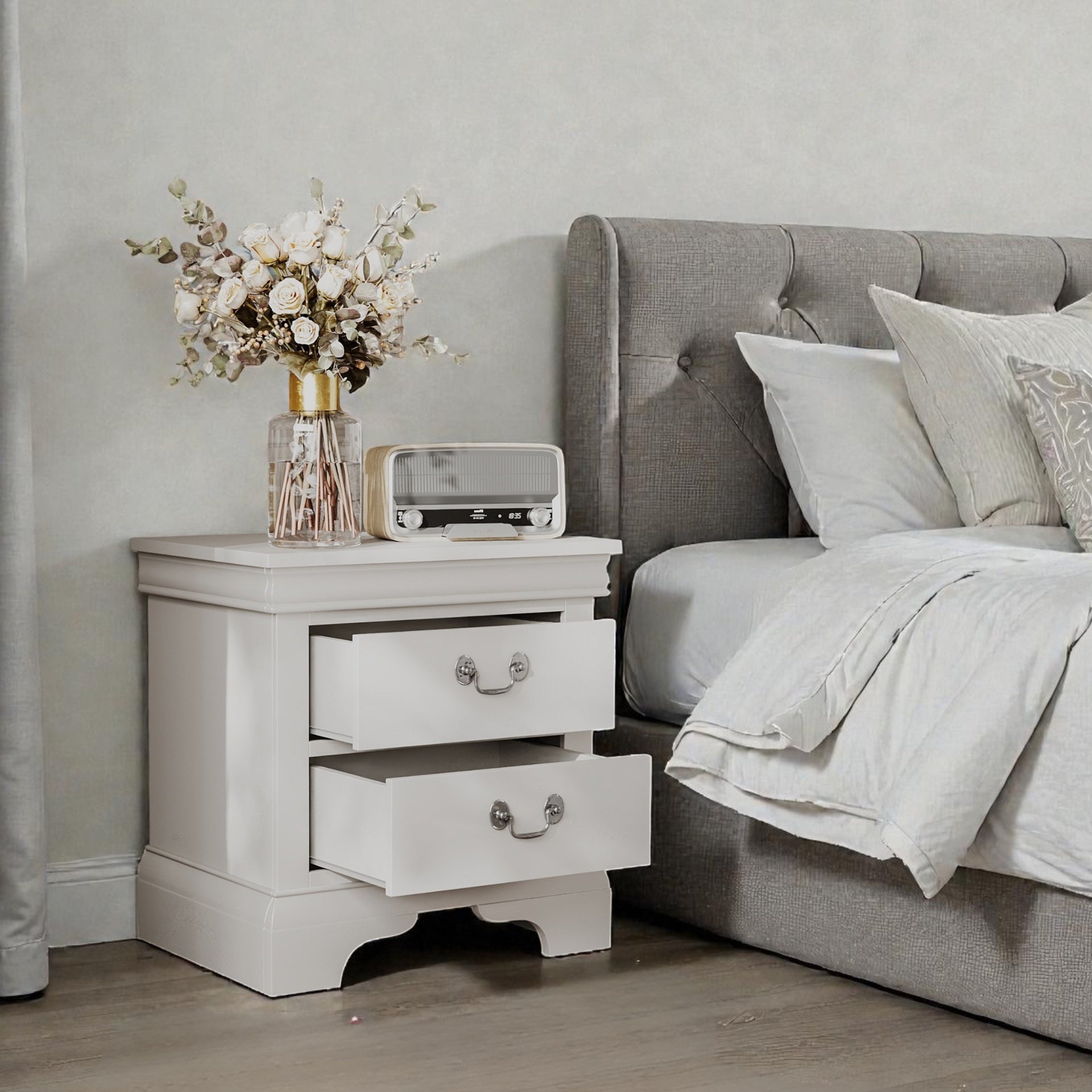 22" x 16" x 22.7" Classic Wooden Nightstand-White