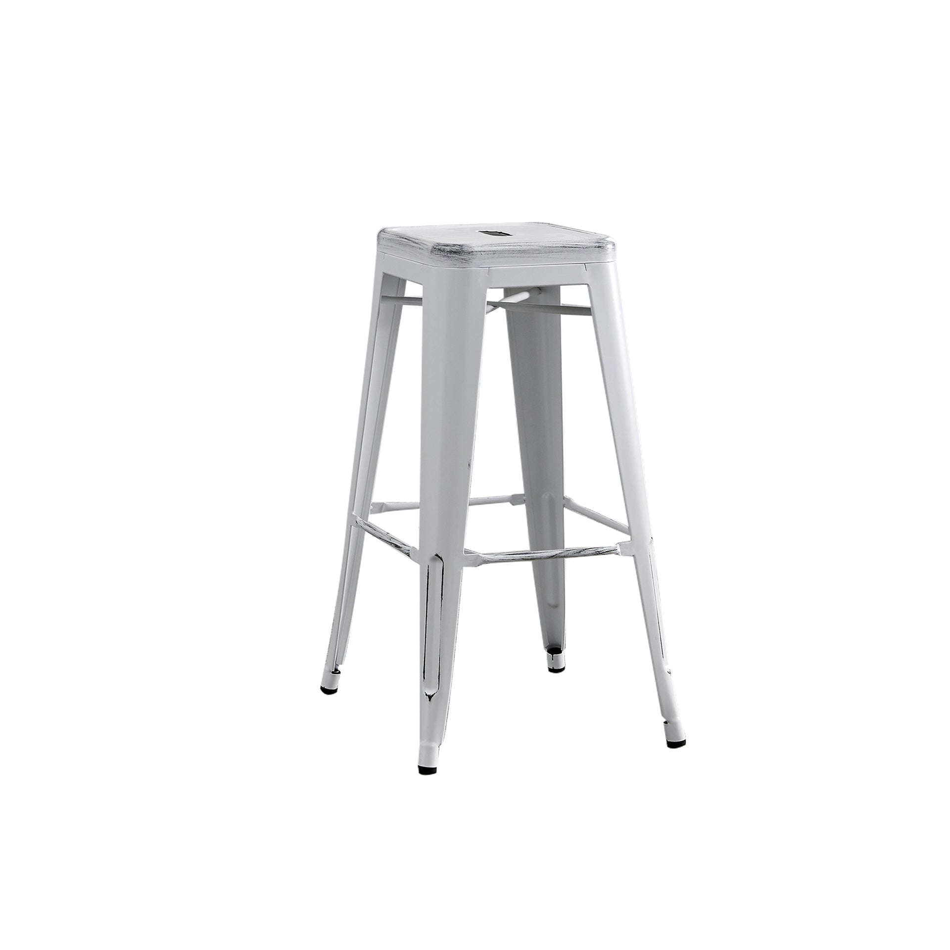 Backless Modern Light Weight Industrial Contemporary Rustic Vintage Costal Metal Bar Stools Without Back and 4 Leg Design (Set of 2) (30" Seat, Distressed White)