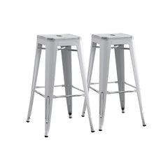 Backless Modern Light Weight Industrial Contemporary Rustic Vintage Costal Metal Bar Stools Without Back and 4 Leg Design (Set of 2) (30" Seat, Distressed White)