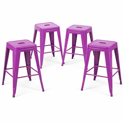 24 Inch Counter Height Stool, Backless Metal Bar Stools Set of 4, Non-Stackable, Detachable & Easy Assembly, Space-Saving Design for Kitchen Island/Bar/Café/Dining Room (Purple)