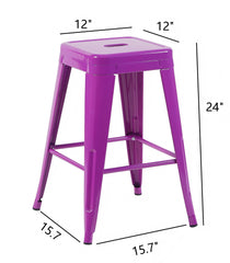 24 Inch Counter Height Stool, Backless Metal Bar Stools Set of 4, Non-Stackable, Detachable & Easy Assembly, Space-Saving Design for Kitchen Island/Bar/Café/Dining Room (Purple)