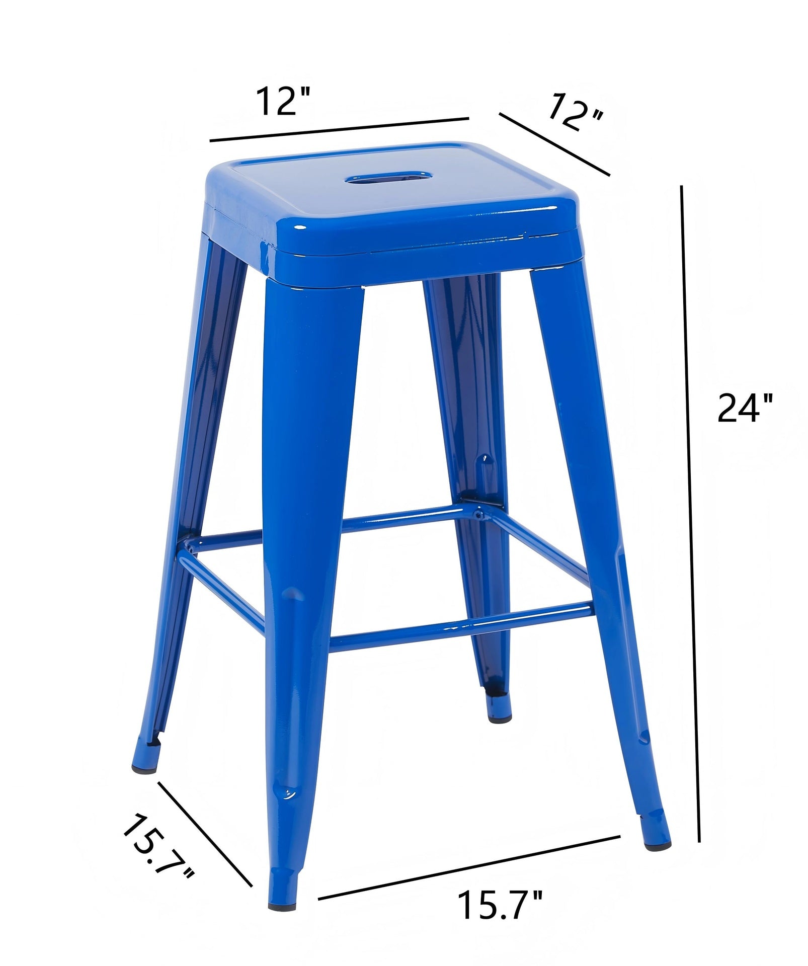 24 Inch Counter Height Stool, Backless Metal Bar Stools Set of 2, Non-Stackable, Detachable & Easy Assembly, Space-Saving Design for Kitchen Island/Bar/Café/Dining Room (Blue)