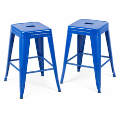 24 Inch Counter Height Stool, Backless Metal Bar Stools Set of 2, Non-Stackable, Detachable & Easy Assembly, Space-Saving Design for Kitchen Island/Bar/Café/Dining Room (Blue)