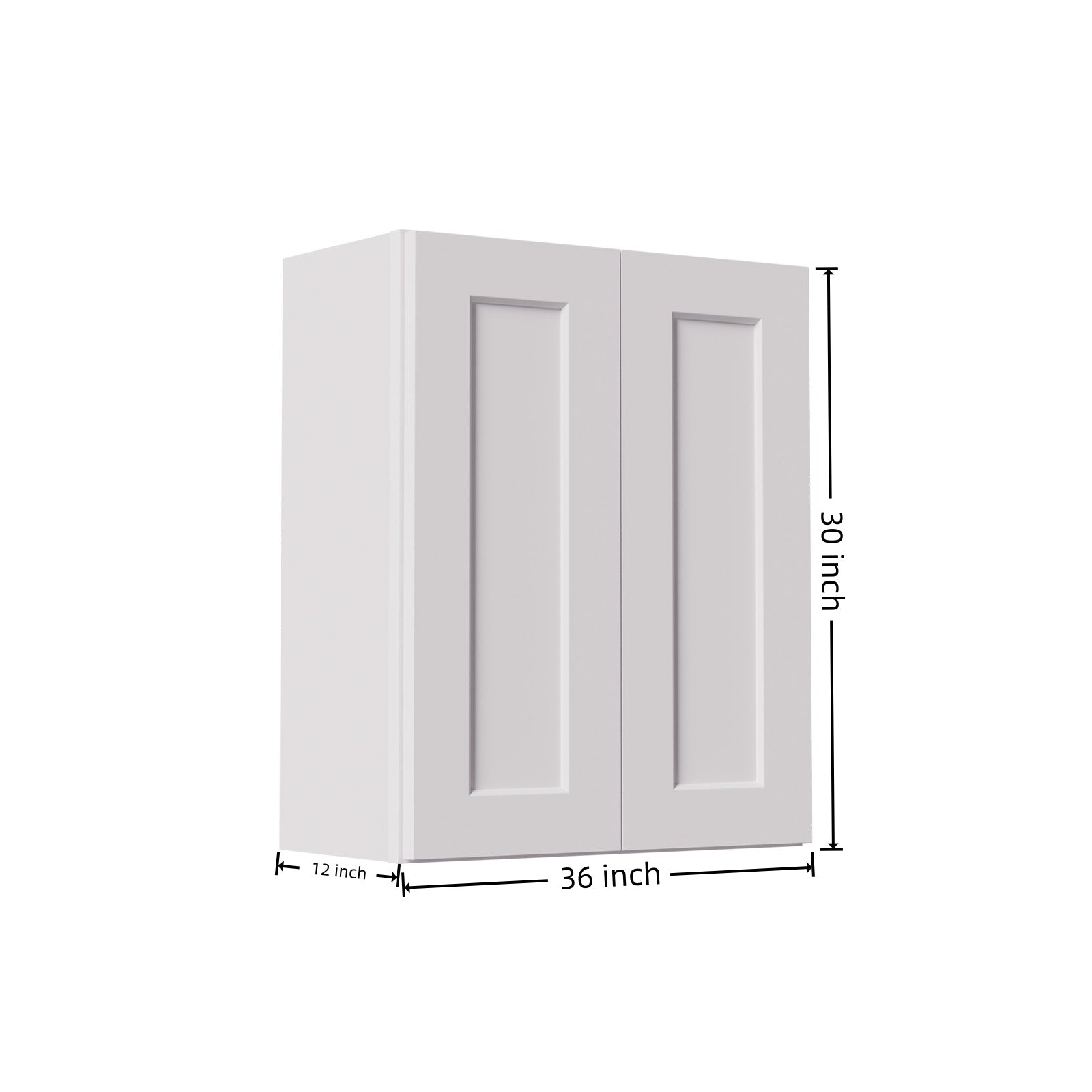 36 Inch White Shaker Double Door Wall Cabinet Solid Wood with 2 adjustable shelves Ready to Assemble for Kitchen,Bathroom,Laundry and Garage Storage(36"W×12"D×30"H)
