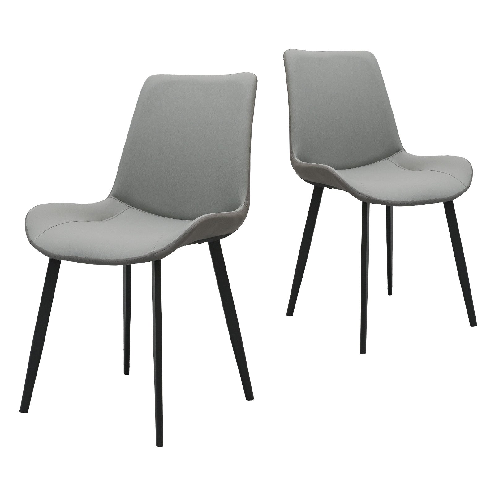 Light Grey & Dark Grey PU Leather Dining Chair with Metal Legs, Modern Upholstered Chair Set of 2 for Kitchen, Restaurant, Living, Meeting Room