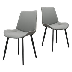 Light Grey & Dark Grey PU Leather Dining Chair with Metal Legs, Modern Upholstered Chair Set of 2 for Kitchen, Restaurant, Living, Meeting Room