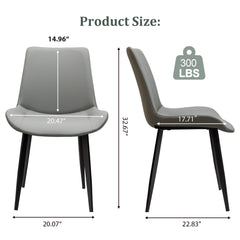 Light Grey & Dark Grey PU Leather Dining Chair with Metal Legs, Modern Upholstered Chair Set of 2 for Kitchen, Restaurant, Living, Meeting Room