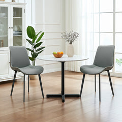 Light Grey & Dark Grey PU Leather Dining Chair with Metal Legs, Modern Upholstered Chair Set of 2 for Kitchen, Restaurant, Living, Meeting Room