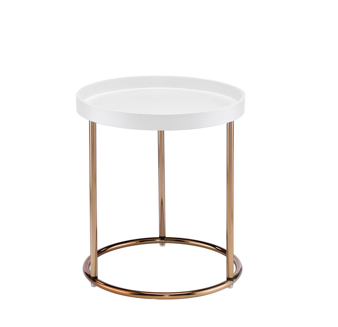 21.75" White Edie Mid-Century Lipped Edge Side Table w/ Copper Legs