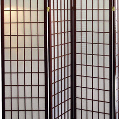 70" Tall 4-Panel Screen / Room Divider, Japanese Style with Cherry finish