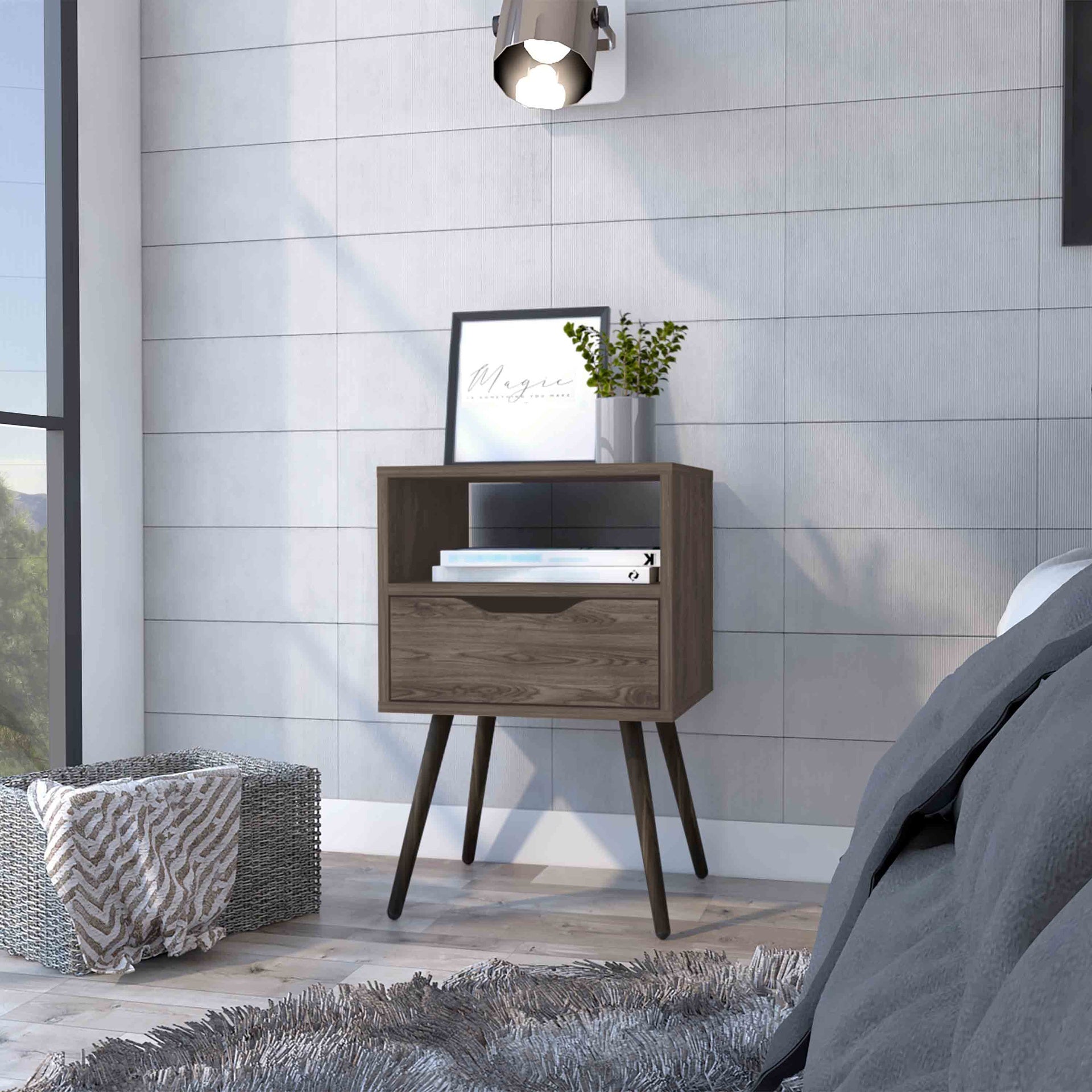 Allie Nightstand, Superior Top, Open Shelf, One Drawer