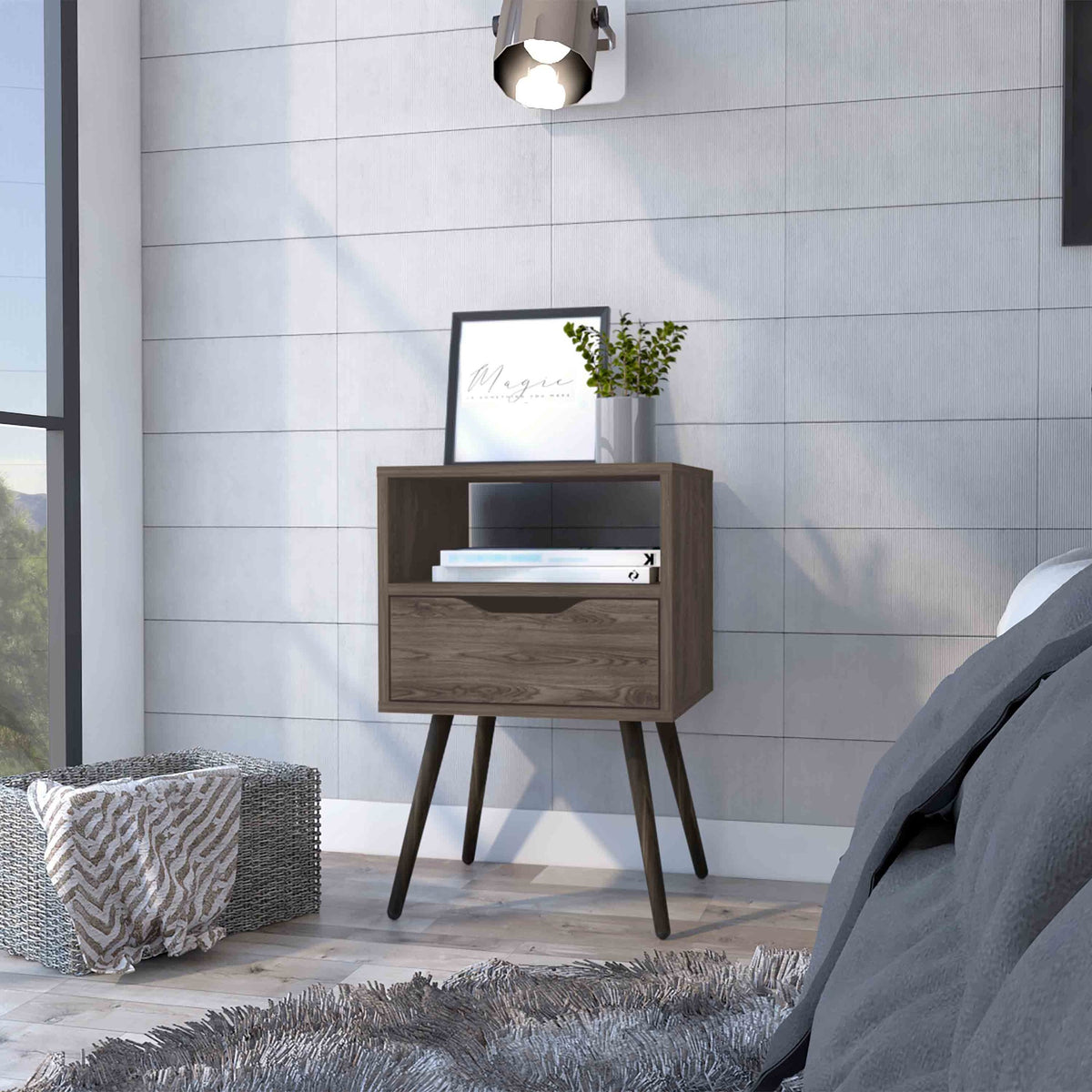 Allie Nightstand, Superior Top, Open Shelf, One Drawer