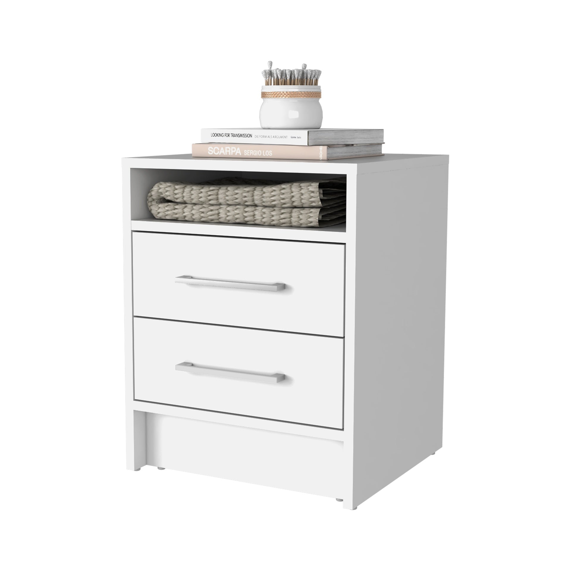 Philadelphia Nightstand, Two Drawers, Concealed Shelf