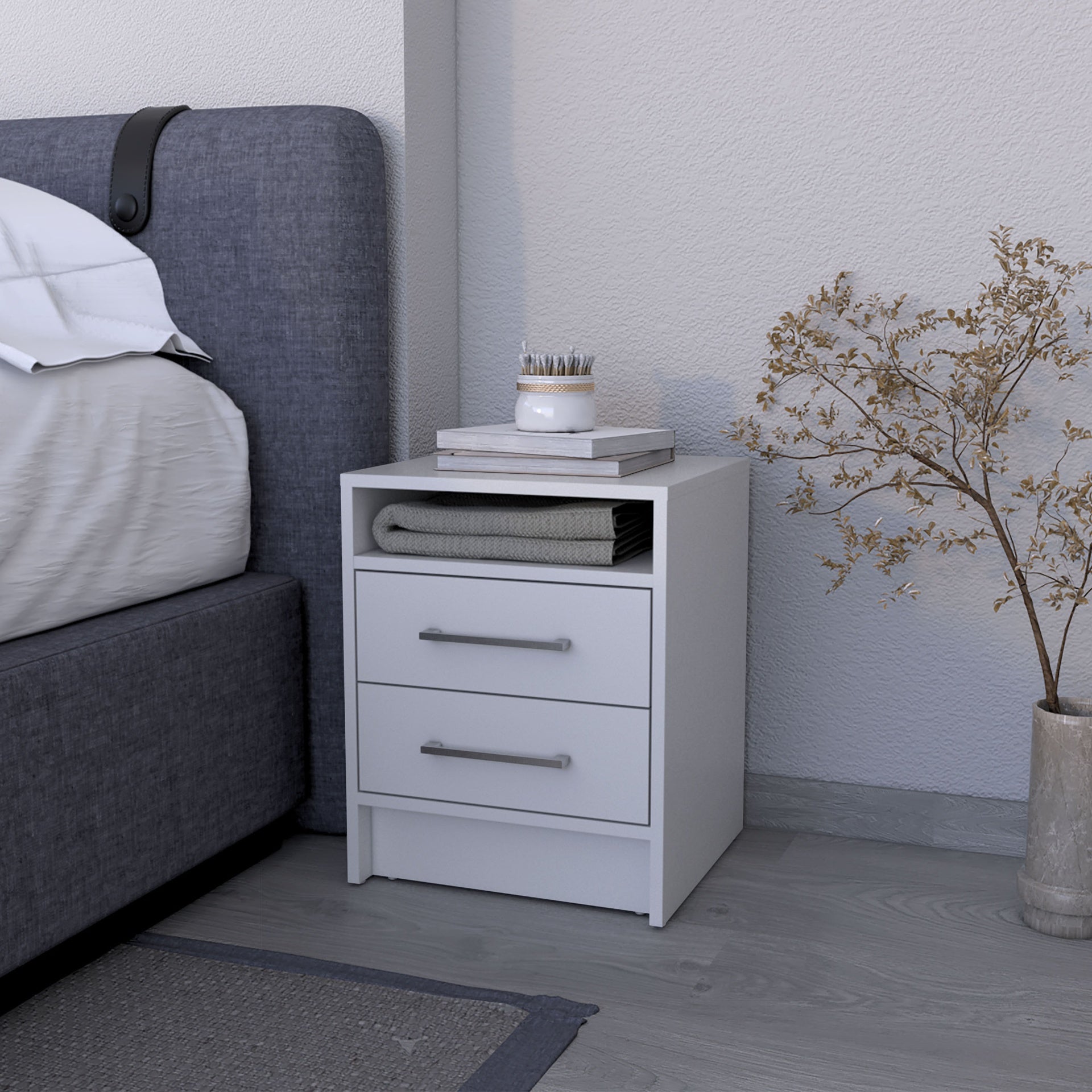 Philadelphia Nightstand, Two Drawers, Concealed Shelf