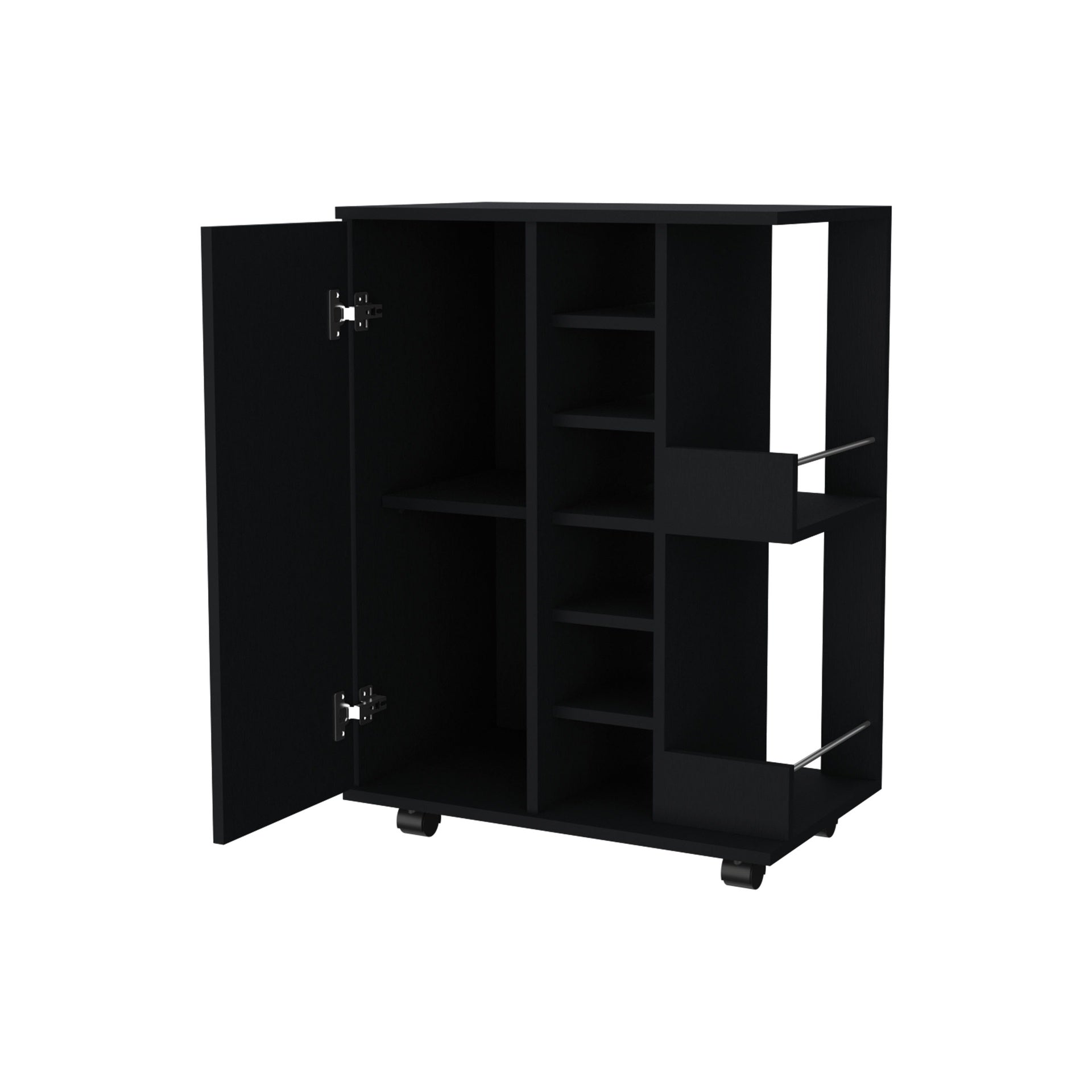 Tennessee Bar Cart, One Cabinet With Division, Six Cubbies For liquor, Two Shelves