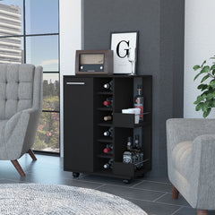 Tennessee Bar Cart, One Cabinet With Division, Six Cubbies For liquor, Two Shelves