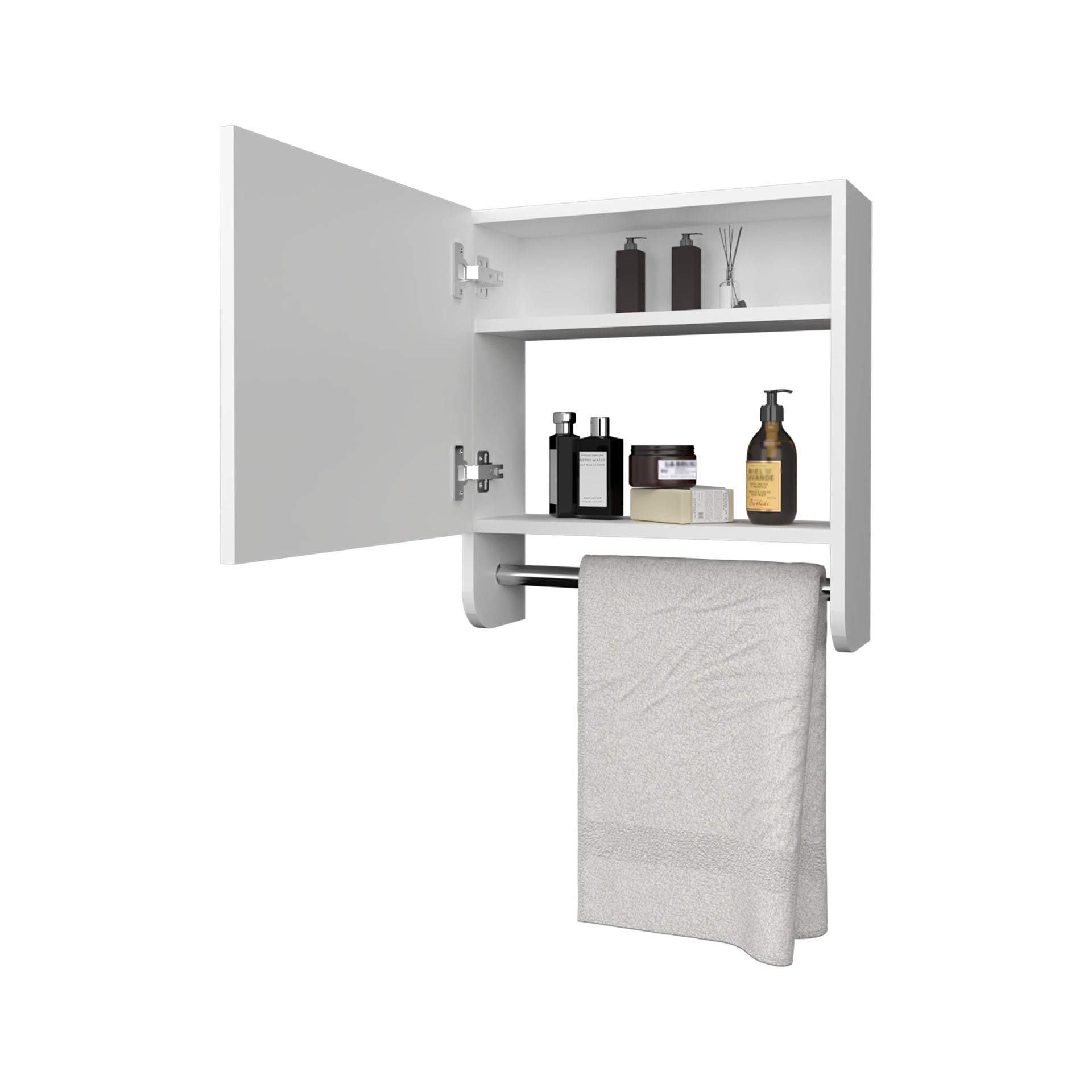 Pine Medicine Cabinet in Melamine With a Towel Bar And Included Mirror, White