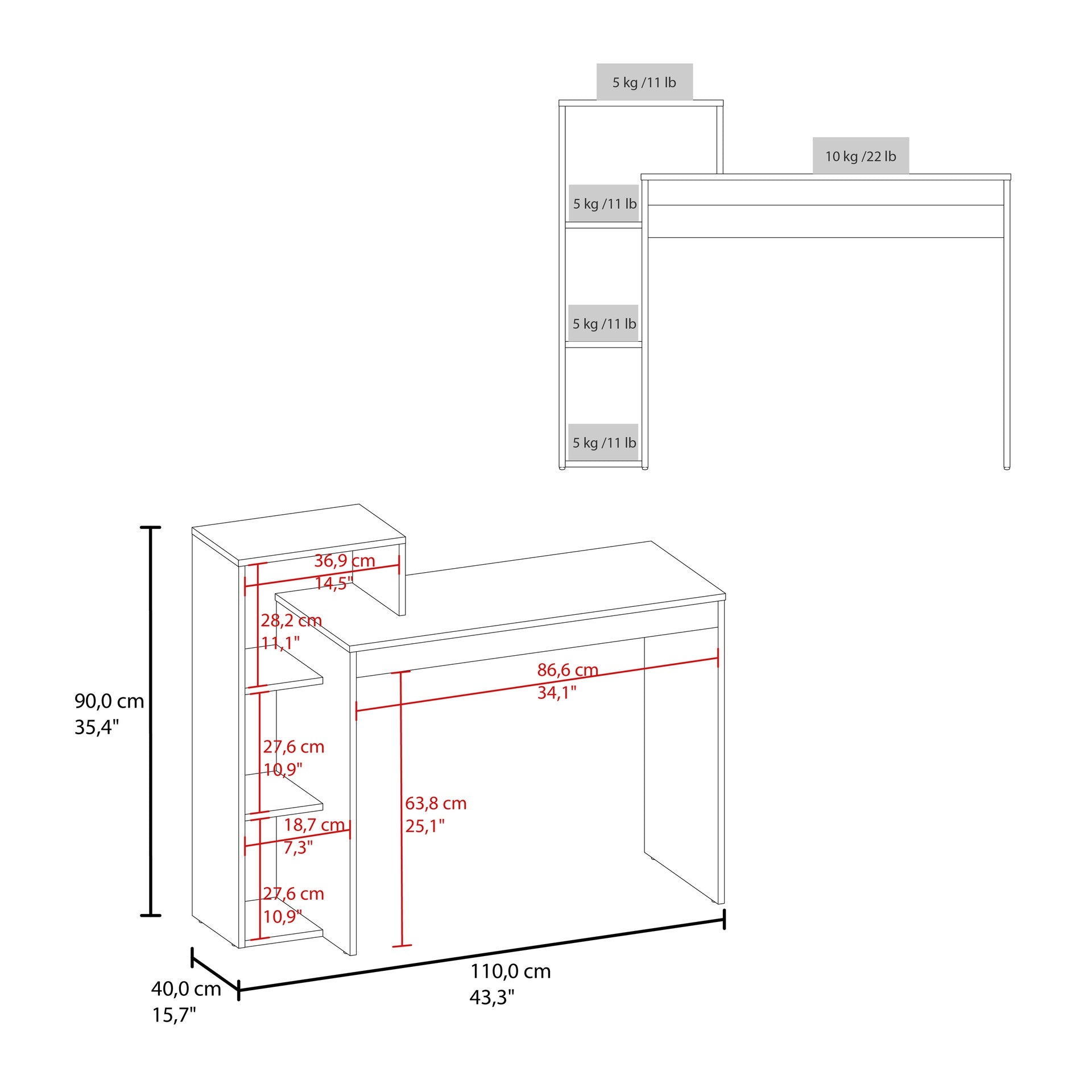 Salomé Computer Desk with Open Storage, Natural Oak