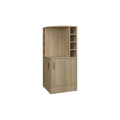FM FURNITURE Toyei Corner Bar Cabinet with Bottle Rack, Open Shelves, and Hidden Storage, Natural Oak