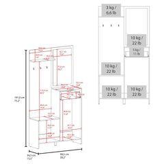 FM FURNITURE Elko Hall Tree Multistorage with a Mirror. Natural Oak