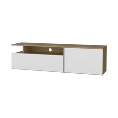FM FURNITURE Dilkon TV Stand with Drop-Down Door. Hinged Door. Open Shelves.Cable Management. Natural Oak and White
