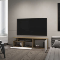 FM FURNITURE Dilkon TV Stand with Drop-Down Door. Hinged Door. Open Shelves.Cable Management. Natural Oak and White