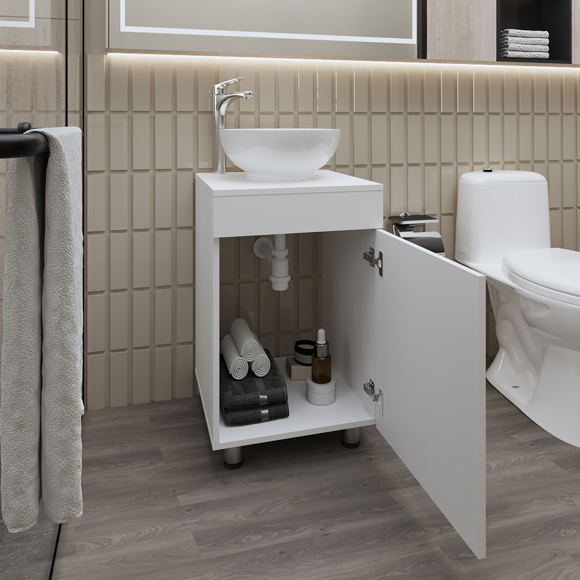 FM FURNITURE Loli Bathroom Vanity with Integrated Sink, White