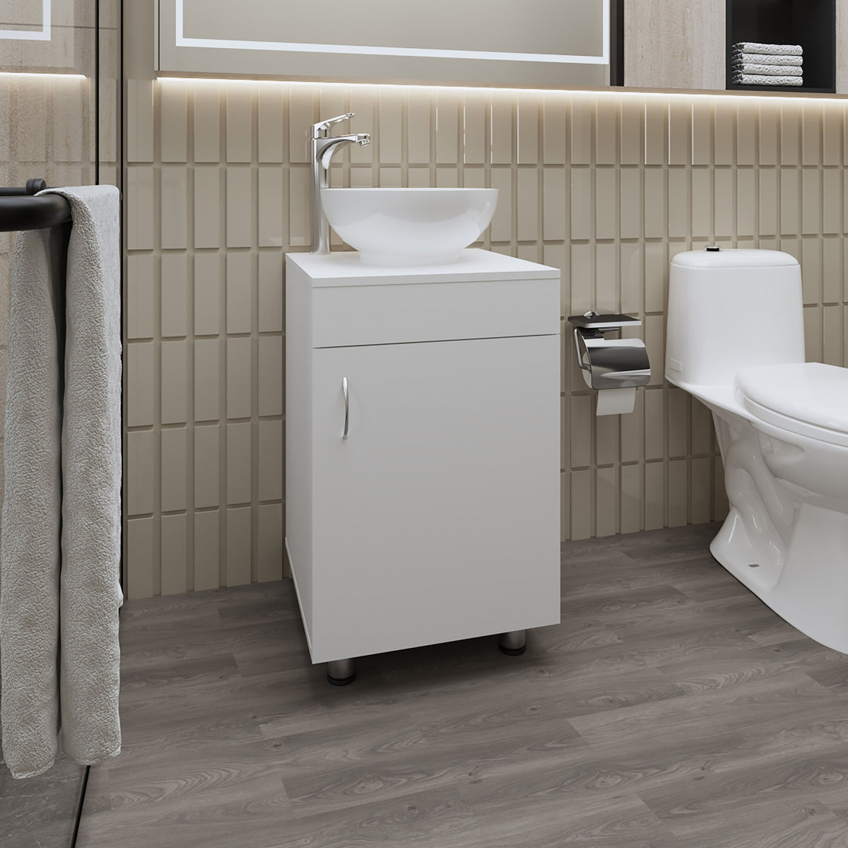 FM FURNITURE Loli Bathroom Vanity with Integrated Sink, White