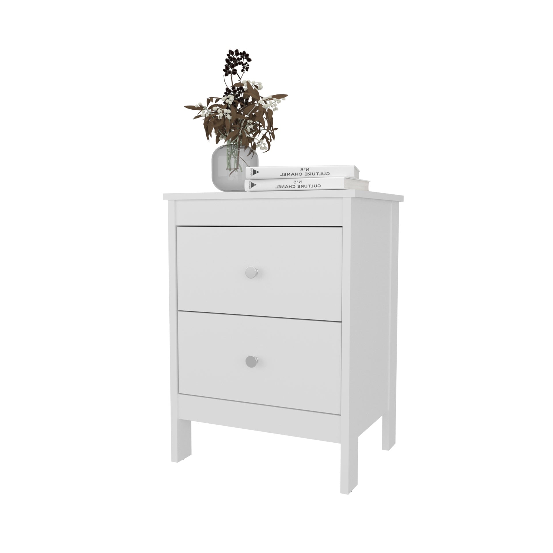 FM FURNITURE Nogales NightStand with 2 Drawers, Withe