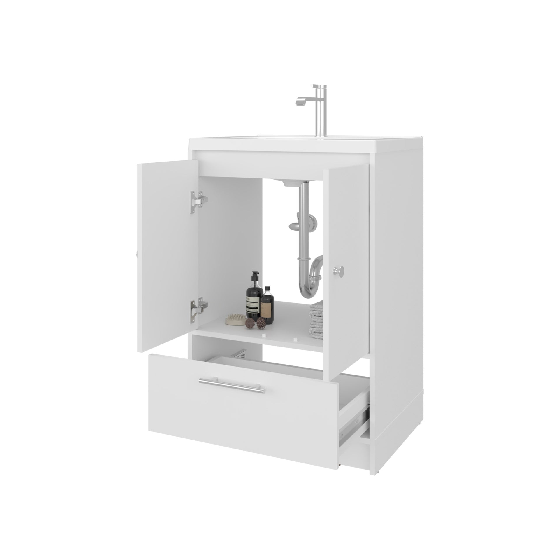 Sinclair Freestanding Bathroom Vanity with Sink, Two Doors and Bottom Drawer, White