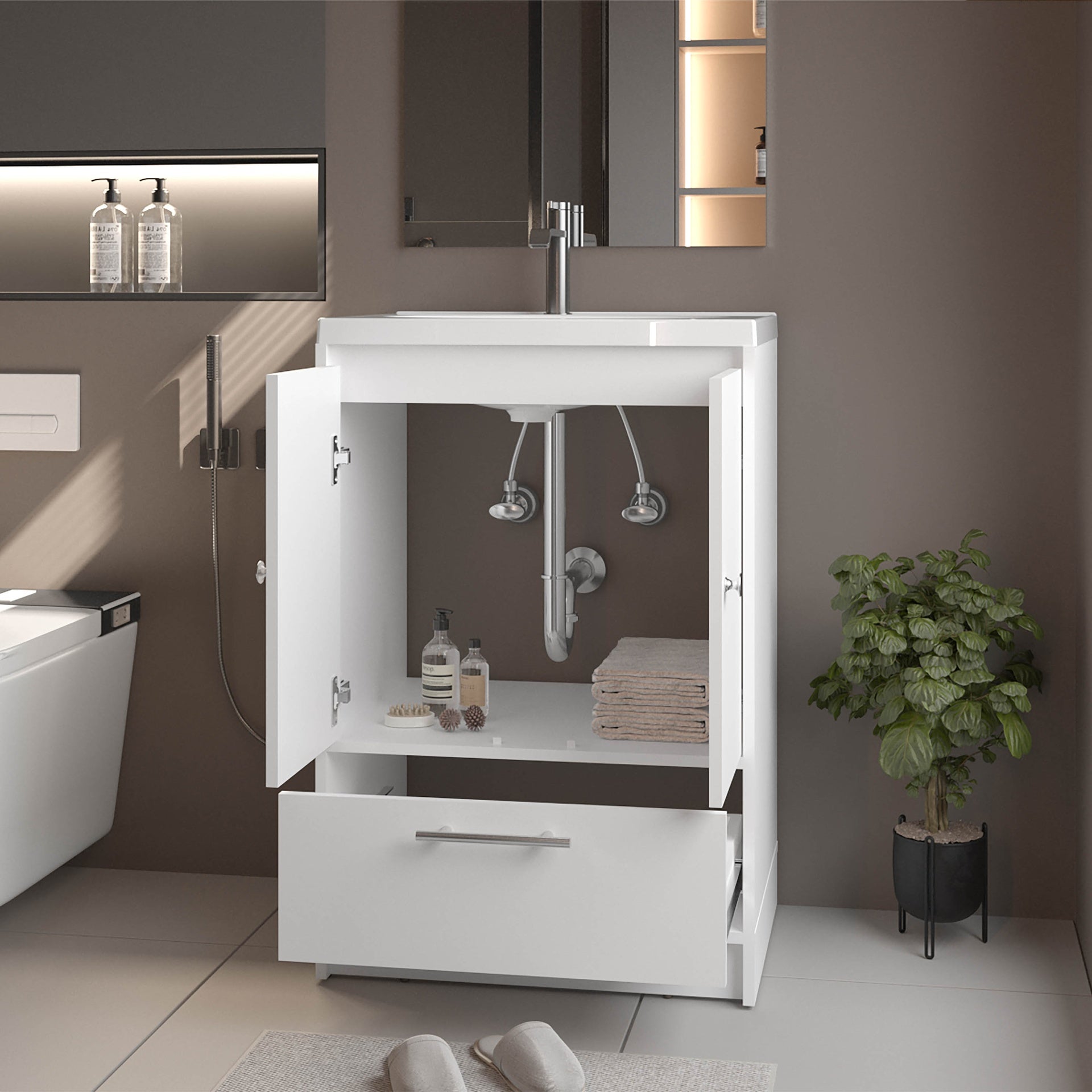 Sinclair Freestanding Bathroom Vanity with Sink, Two Doors and Bottom Drawer, White