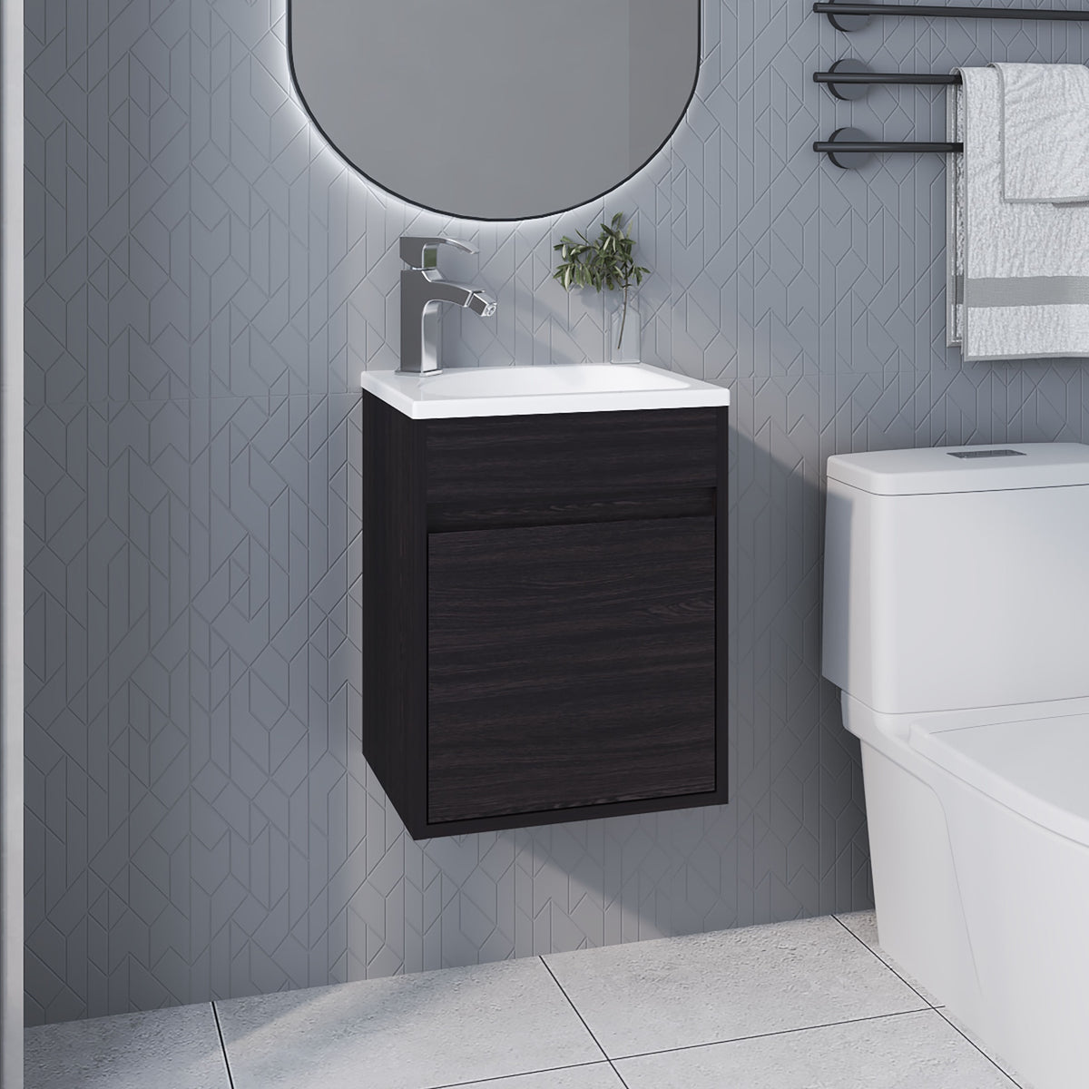 FM FURNITURE  Florence Bathroom Floating Vanity with Sink, 1 Door, Wengue