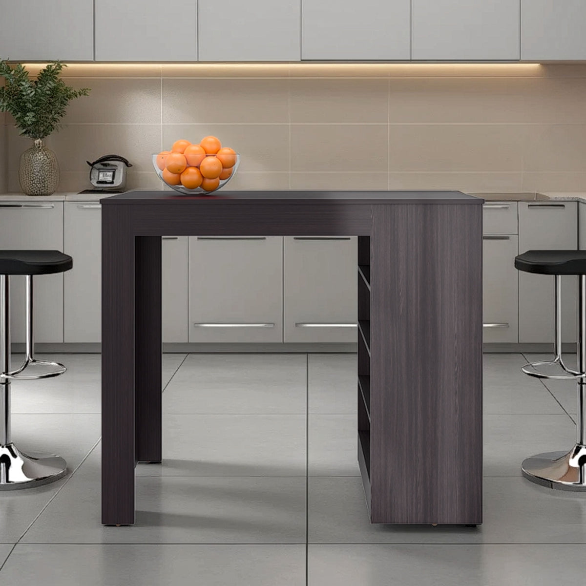 Luna Modern Kitchen Island with Open Storage, Wenge