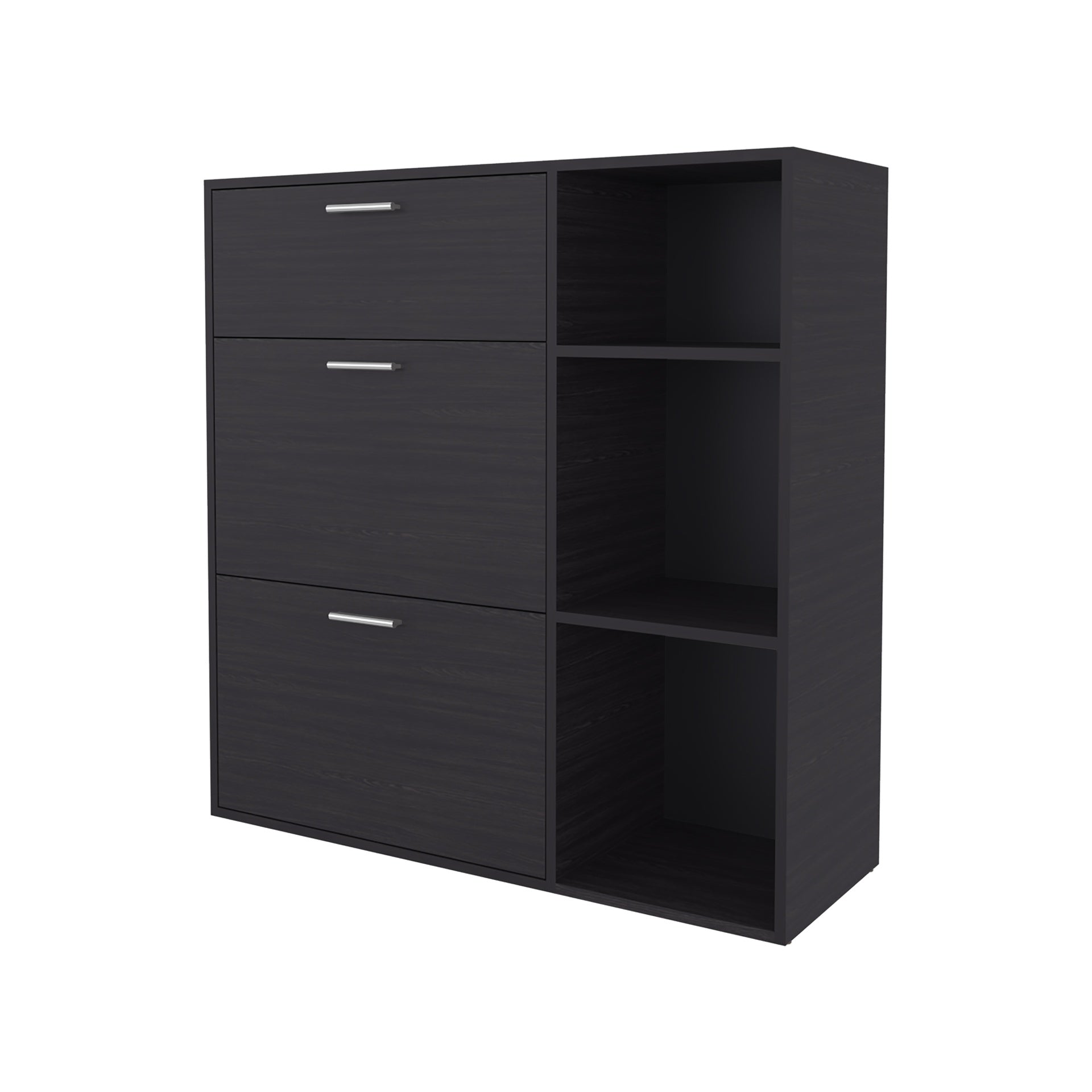 Sierra Shoe Storage Cabinet, 2 Tilt-Out Drawers, 1 Top Drawer, 3 Open Side Shelves, Vertical Design, Entryway or Bedroom Use, Wenge