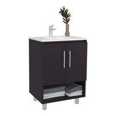 Texas Freestanding Bathroom Vanity Cabinet with Double Doors, Open Shelf, and Elevated Base, Modern Design for Sink Installation and Organized Storage, Wenge