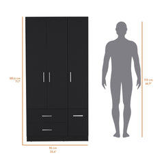 Douglas Armoire in melamine, two drawers, hanging rod and 4 doors.