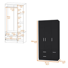 Douglas Armoire in melamine, two drawers, hanging rod and 4 doors.
