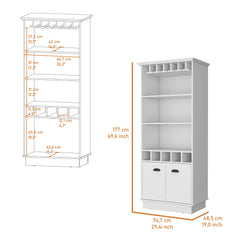 FM FURNITURE Sophia Bar Cabinet with Glassware Rack and Five Bottle Racks, White