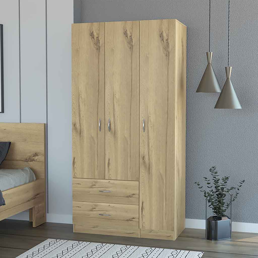 Eureka Three Door Armoire, Two Drawers, Rod