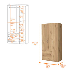 Eureka Three Door Armoire, Two Drawers, Rod