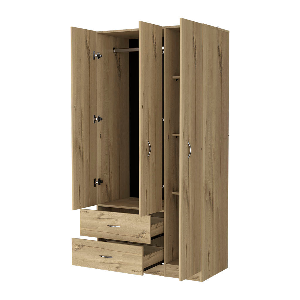 Eureka Three Door Armoire, Two Drawers, Rod