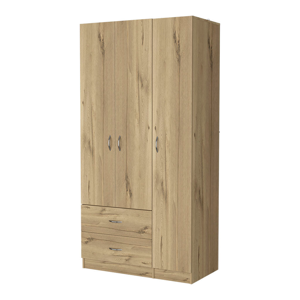 Eureka Three Door Armoire, Two Drawers, Rod